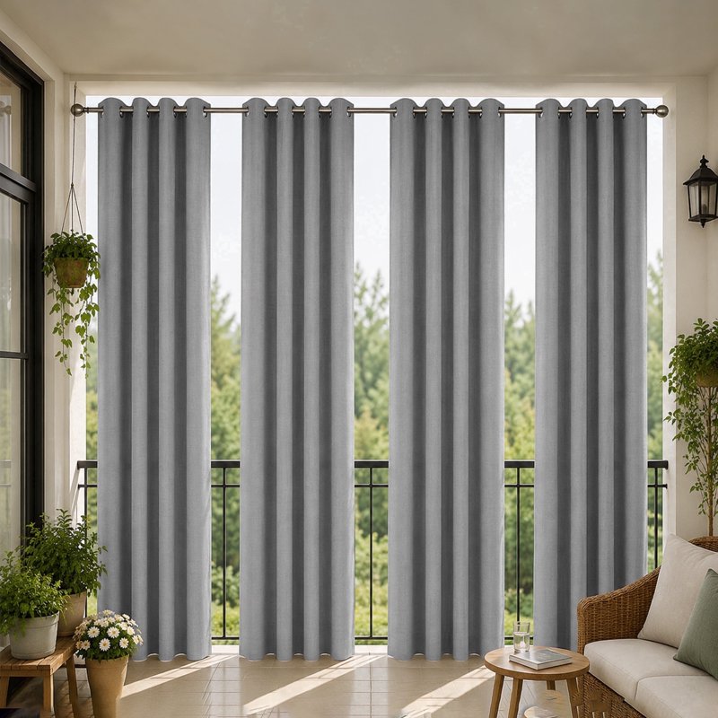 Blackout Linen Texture Curtains with Grommet Top - Room Darkening Panel Set
