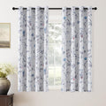 Blackout Floral Curtains 52W x 63L Room Darkening Insulated Drapes - Navy Blue