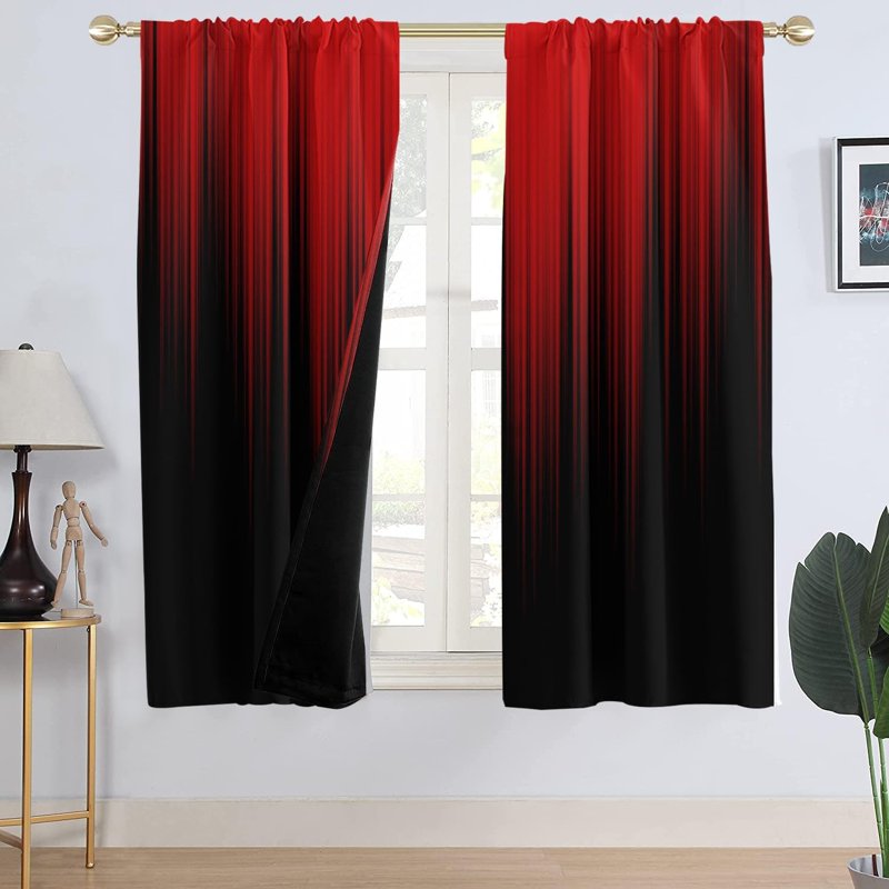 Blackout Window Curtain Set - Red and Black Gradient Gothic Modern Drapes for Living Room & Bedroom, 42x63 Inches, Thermal Insulated, 1 Pair