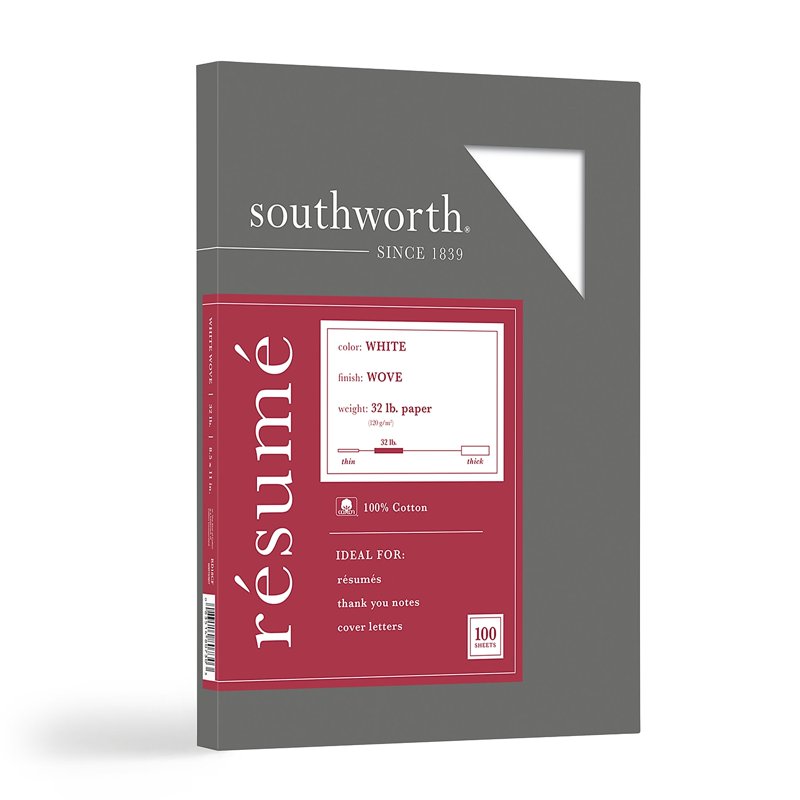 Cotton Resume Paper 8.5 x 11 Inch White 32 Lb Pack of 100 - Recycled Lignin-Free Printer & Copier Paper