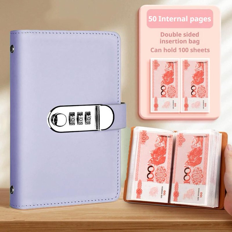 Cash Envelope Organizer Binder - Money Saving Challenge with 100 Envelopes, Lockable PU Wallet, Budget Book for Office & Home