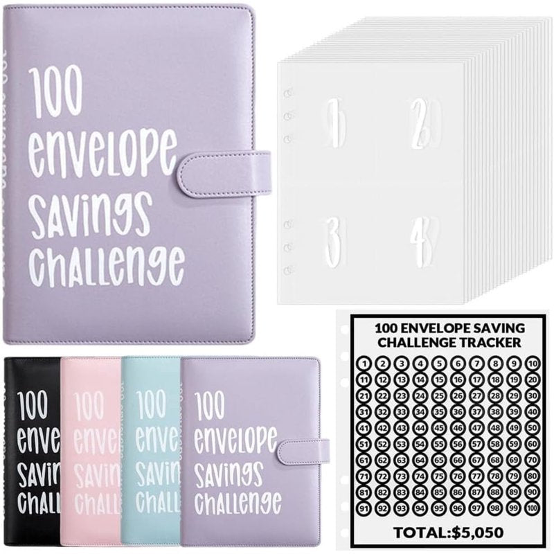 Money Saving Challenge Binder with Cash Envelopes - 100 Envelopes Set for Budgeting and Goal Tracking
