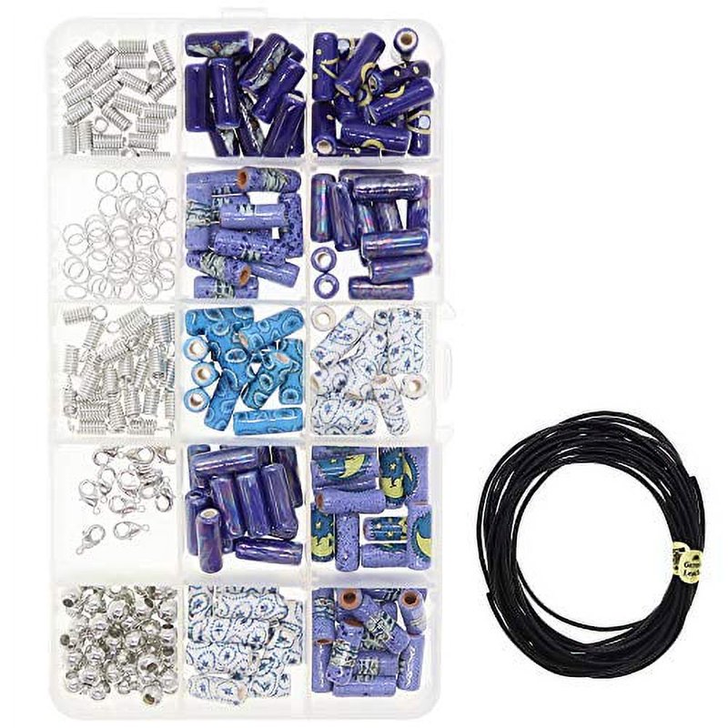 Jewelry Making Bead Kit with 100 Porcelain Ceramic Beads and 5 Meters Leather Cord