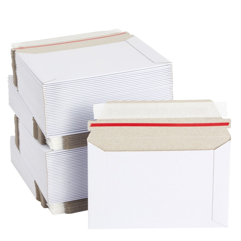 Bulk 100 White Rigid Mailers 6.5 x 4.5 Inches Self-Sealing Envelopes for Shipping Photos & Postcards