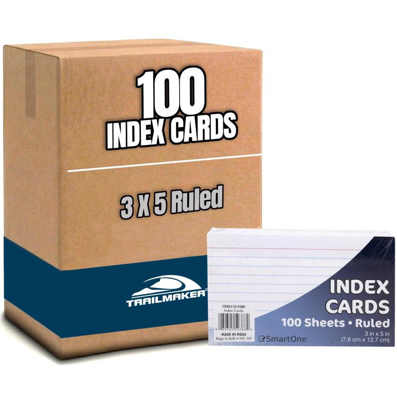 Bulk 3x5 White Lined Index Cards - Pack of 100, 10,000 Count for School & Office