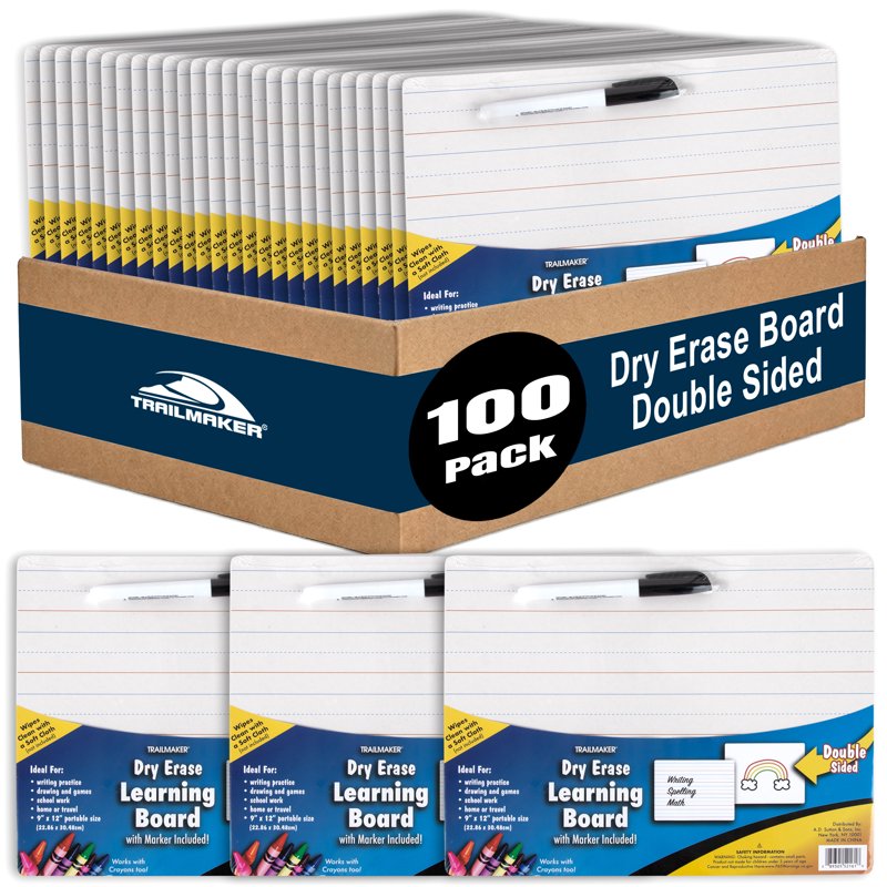 Bulk 100 Pack 9x12 Lined Dry Erase Boards for Classroom & Office