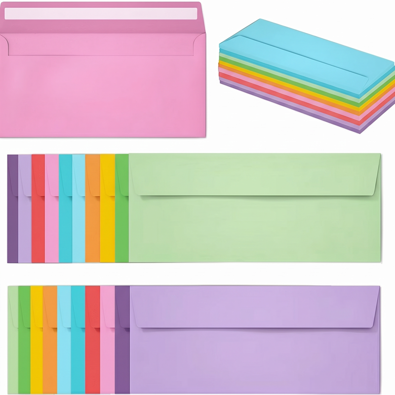 Colorful Business Envelopes #10 Self-Seal Office Mailers 4.13x9.49 Inches 100 Pack