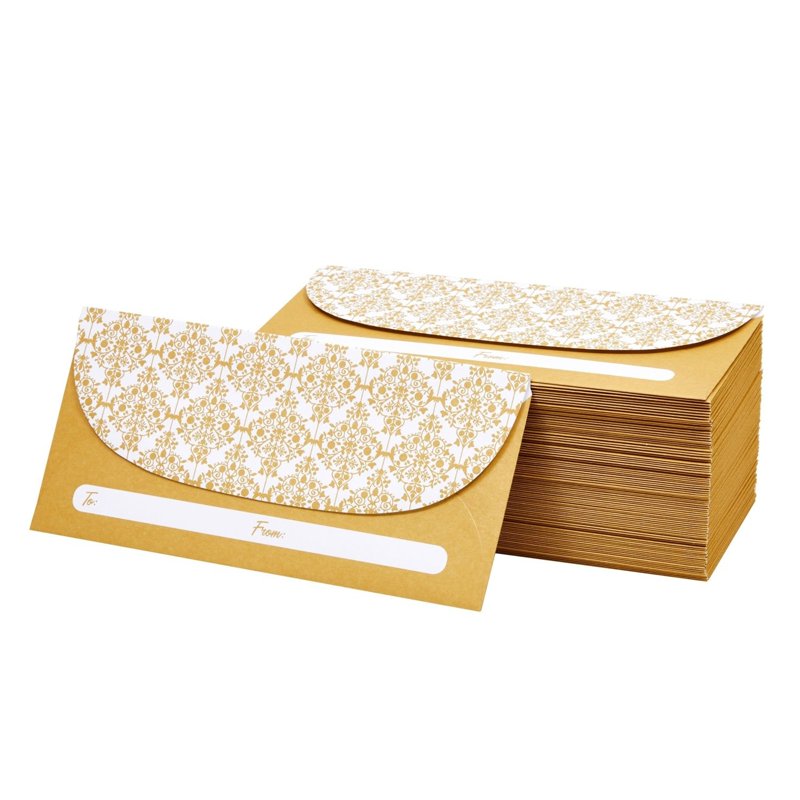 Gold Money Envelopes for Cash Gifts - 100 Pack with Secure Adhesive Seal, Floral Design, 6.7 x 3.3 Inches