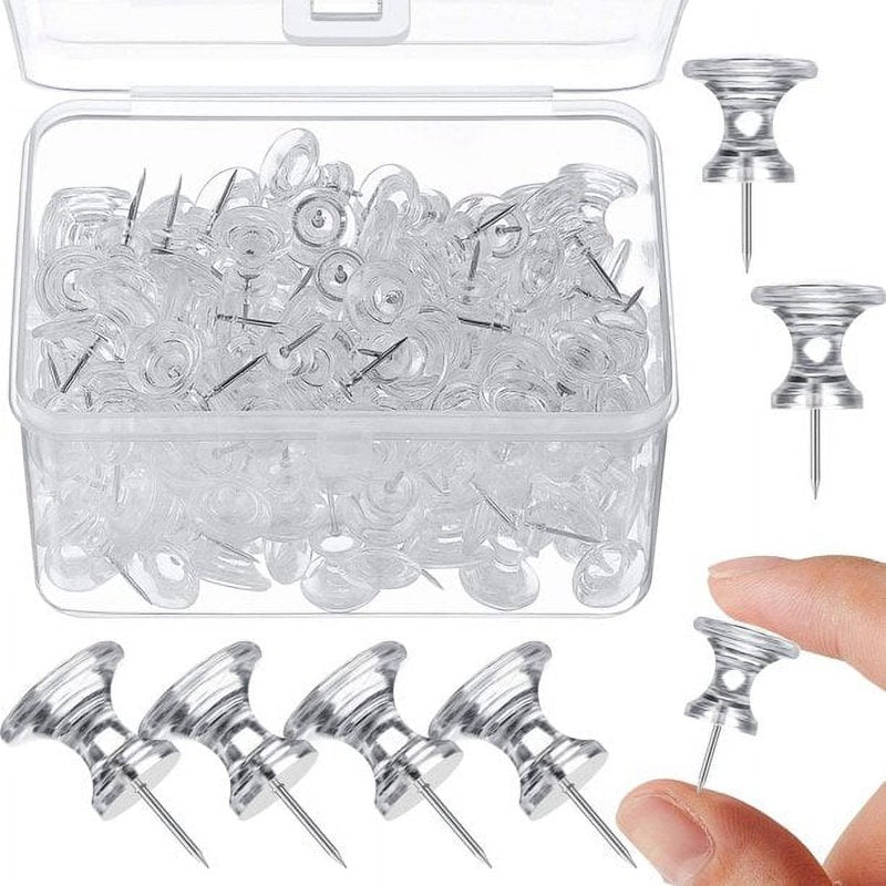 Large Clear Push Pins 1 Inch - Steel Point & Plastic Head for Cork & Bulletin Boards (100 Pieces)