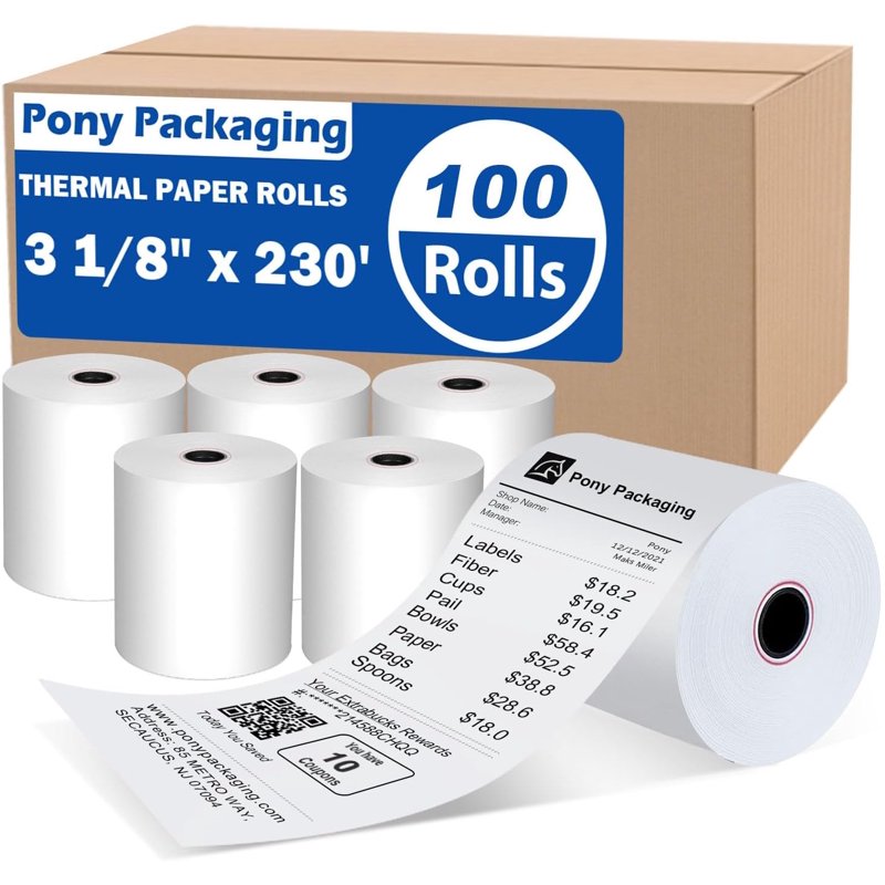 Thermal Receipt Paper Rolls 3 1/8 x 230 BPA Free 100 Rolls for POS Cash Registers