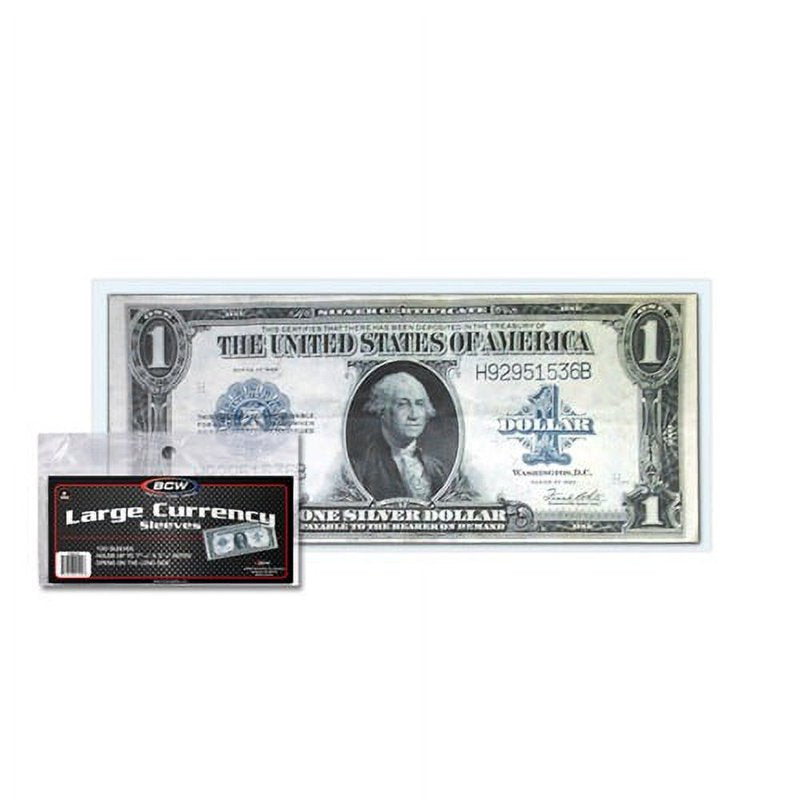 Large US Currency Paper Money Bill Sleeves - Acid-Free, Archival Quality, 100 Pack