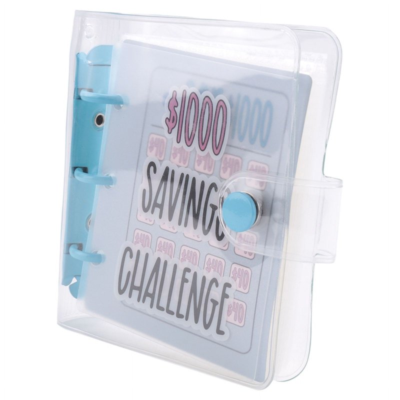 Savings Challenge Binder with Envelopes - Blue, Reusable Money Organizer