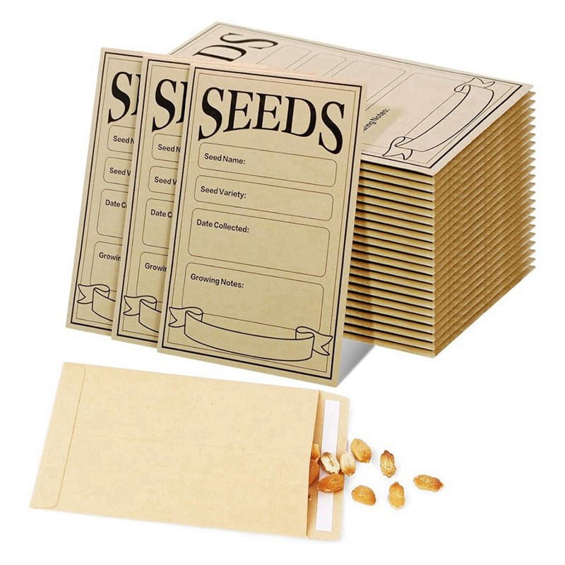 Self Sealing Kraft Seed Packets Envelopes - 100 Pack Small Seed Storage Bags
