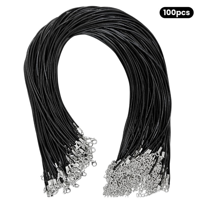 Bulk Leather Necklace Cord with Clasps - 100 Black 20 Inch Jewelry Making Supplies