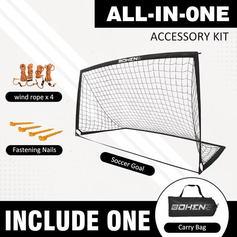 BOHEN 9x5ft Portable Soccer Goal with Carry Bag – Outdoor Backyard Practice, Black
