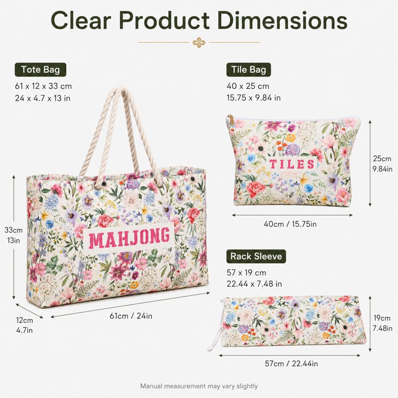Mahjong Bag Set with Zipper Tile Bag and Rack Sleeve - Oxford Cloth Tote for American Mahjong Accessories