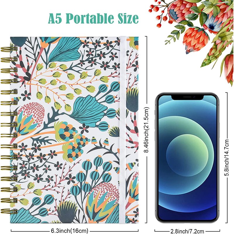 4 Pack A5 Spiral Notebooks Hardcover Floral Lined Journals for Writing & Office