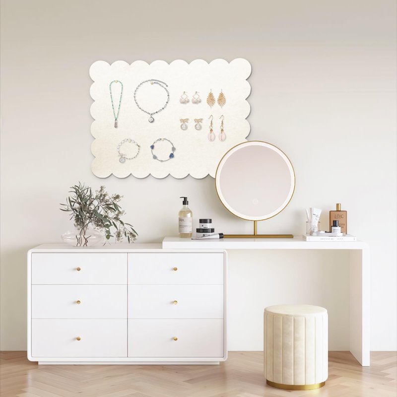 Foldable Scalloped Felt Bulletin Board 36x24 Inch Wall Display with Adhesive Backing