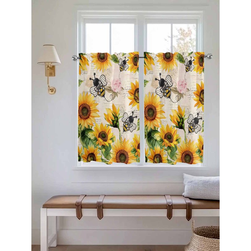 Sunflower Farmhouse Tier Curtains - Vintage Floral Window Half Privacy Drapes