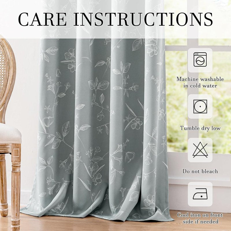 Blackout Floral Curtains 52x63 Inches Pack of 2 Room Darkening Insulated Drapes