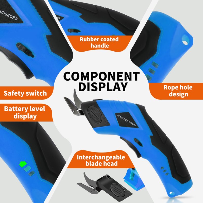 Superscissors Cordless Electric Cutting Tool - Blue, Scissors for Paper, Fabric, Carpet & More