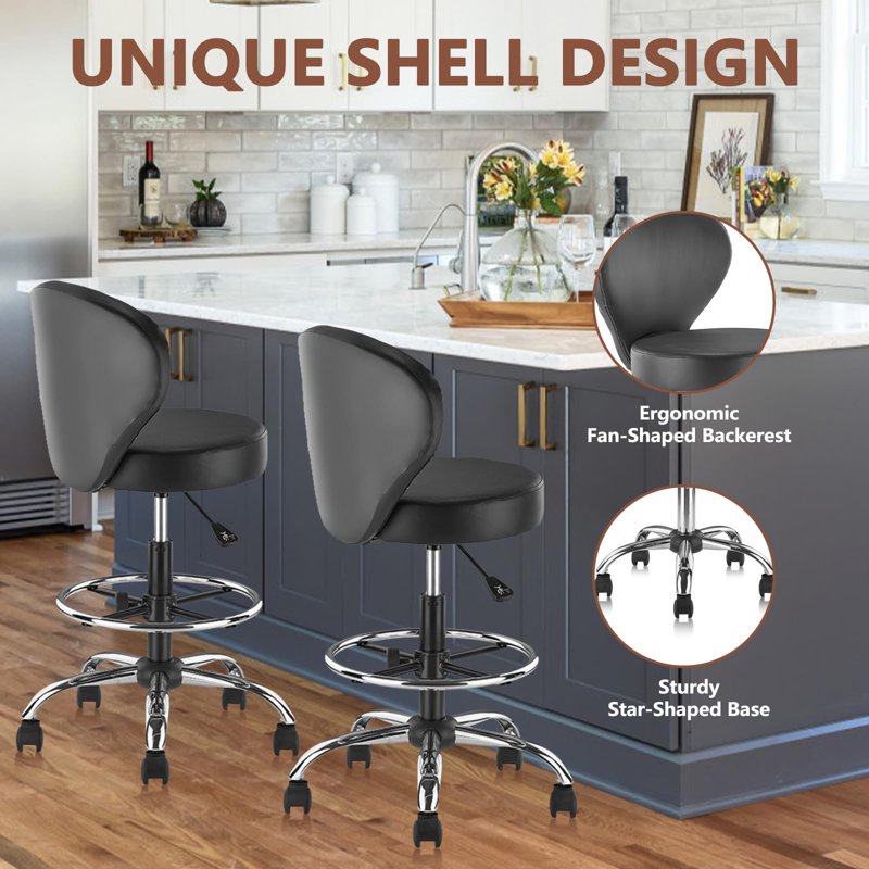 Drafting Chair Rolling Swivel Stool with Back Support & Foot Rest - Adjustable Hydraulic Office & Salon Stool