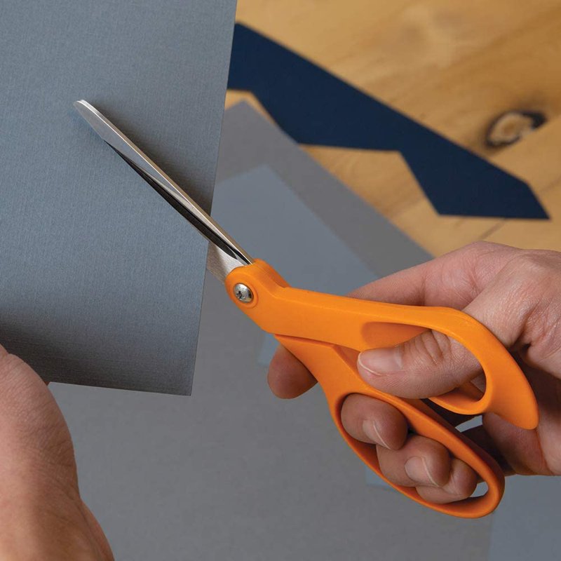 Bent Scissors, 7" Precision Ground Stainless Steel - Orange Handle