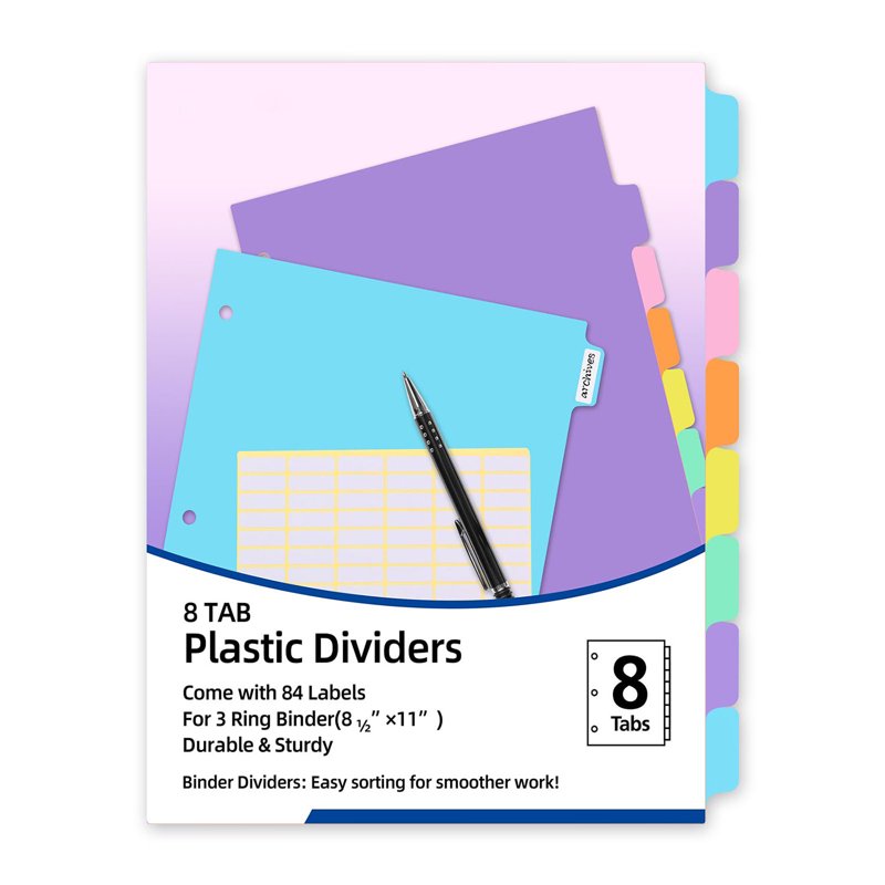 24 Pack Plastic Binder Dividers with Pockets & Tabs for 3 Ring Notebooks