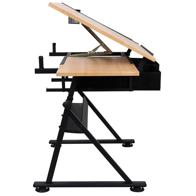 Adjustable Height Drafting Table with Stool and Drawer - Art & Drafting Desk, Black
