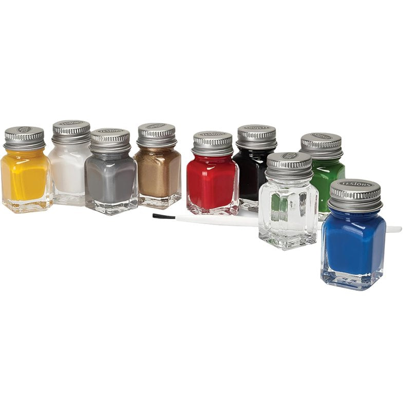 All-Purpose Enamel Paint Set with 8 Colors, Brush & Thinner for Models & DIY
