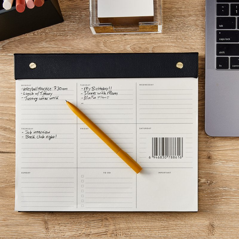 Undated Weekly Planner Pad - Simulated Leather 8.5 x 10, 60 Sheets