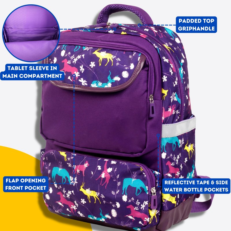 Kids' 15-Inch School Backpack with Pencil Case - Safari Pattern