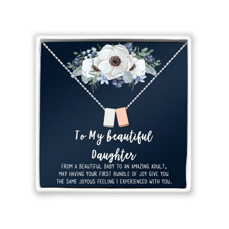 Mom Gifts Cube Necklace for Mother & Daughter - Silver & Rose Gold Pendant