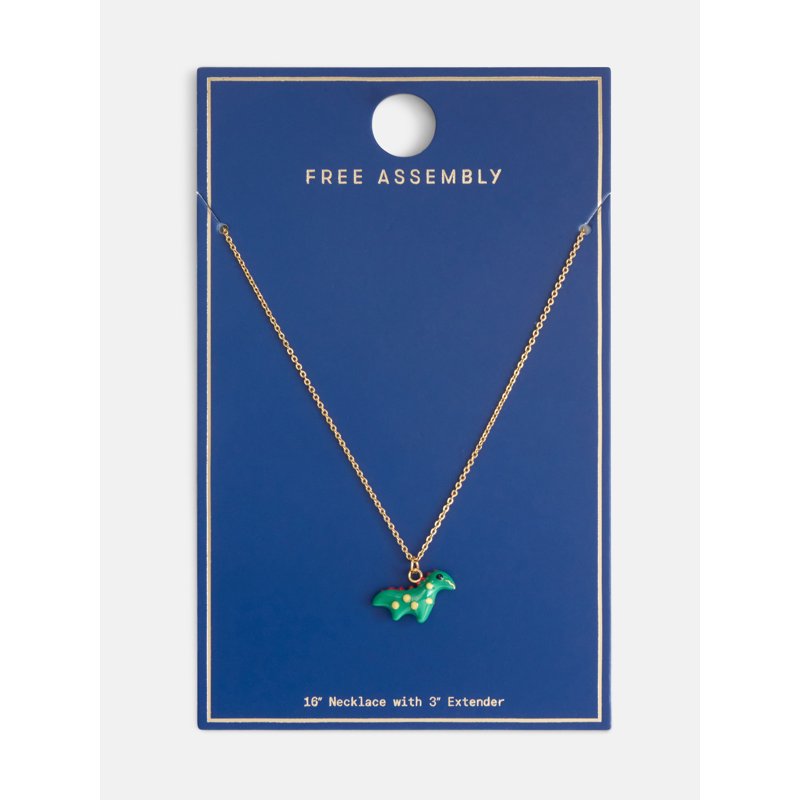 Women's Dinosaur Pendant Necklace - Goldtone 16 Inch Chain + 3 Inch Extender