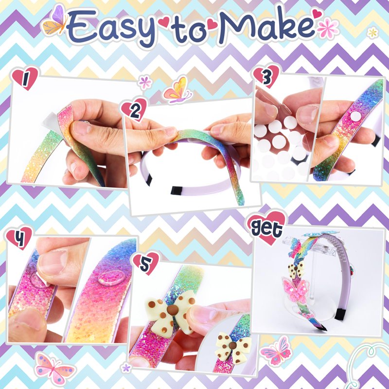 Kids Art and Craft Kit for Girls Ages 6-12 - DIY Hair Accessories Set with Butterfly, Mermaid, Flower, Unicorn Designs