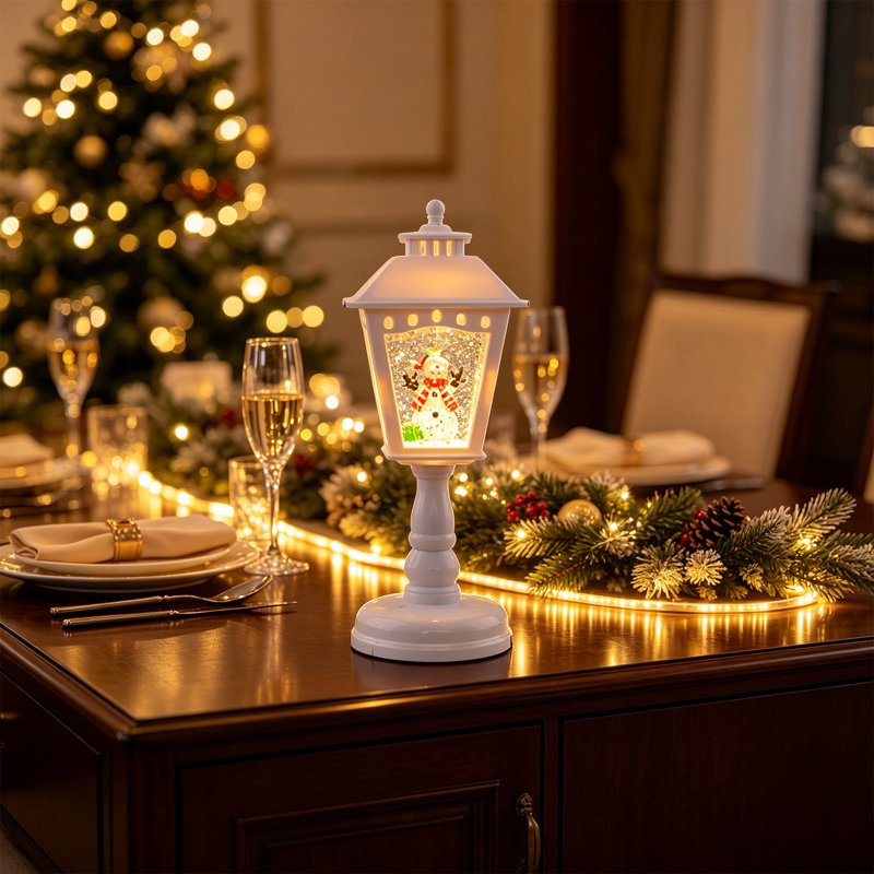 Christmas Snow Globe Lamp - Resin Phone Booth Decor with Warm Ambient LED Light