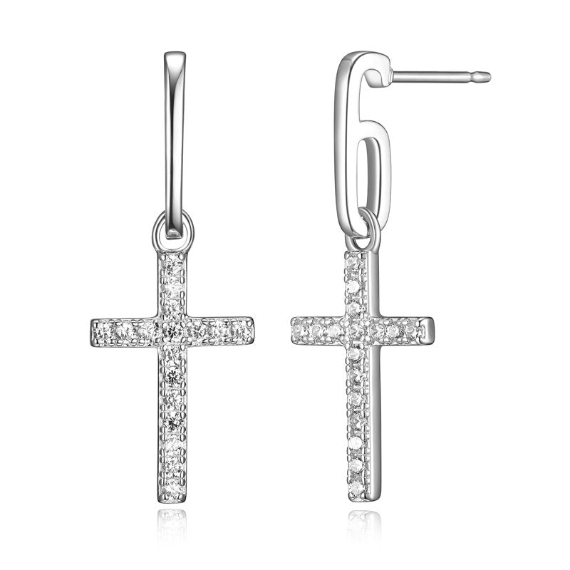 Sterling Silver Cubic Zirconia Cross Drop Earrings - Hypoallergenic Gift for Her