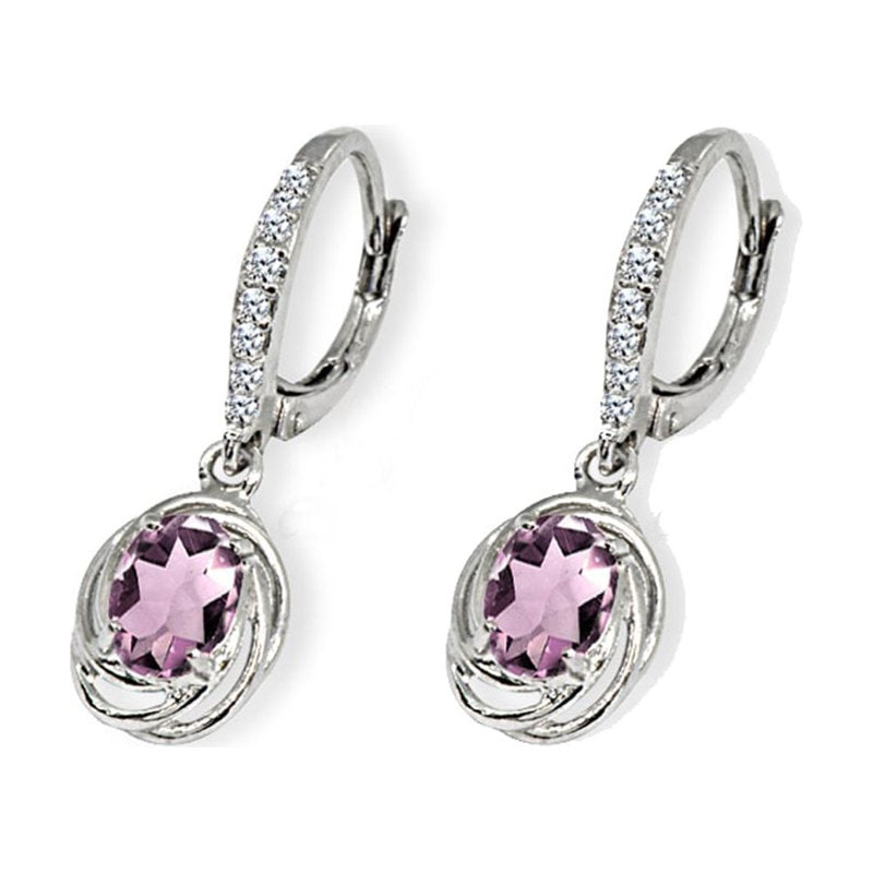 Sterling Silver Love Knot Dangle Earrings with Simulated Alexandrite & CZ