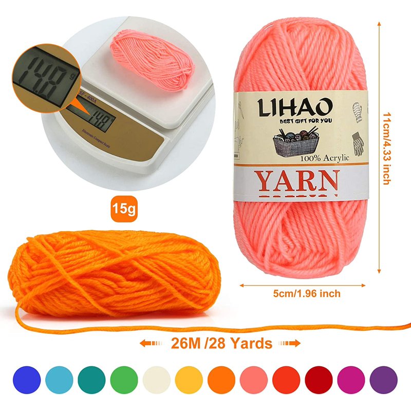 Mini Yarn Skeins Set for Knitting Crochet Craft - 12 Colors, 15g Each