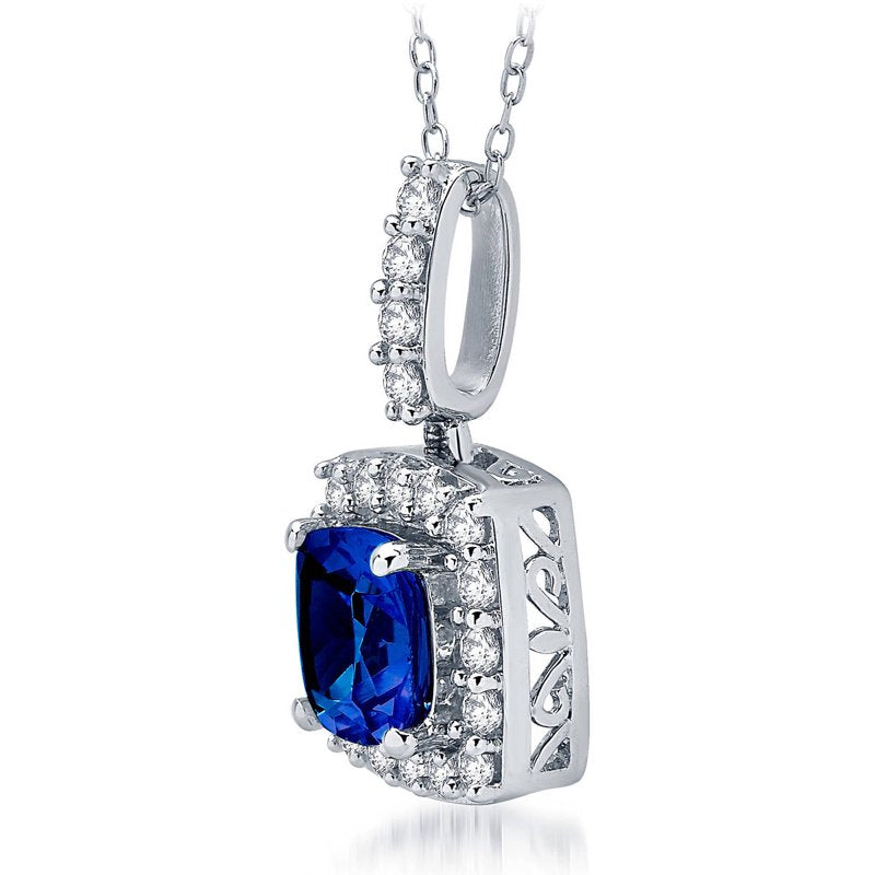 Sterling Silver Blue & White Sapphire Pendant Necklace - Elegant Jewelry