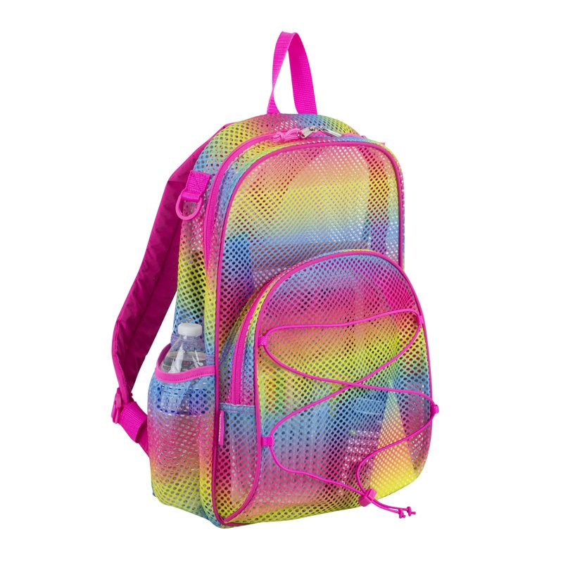 Unisex Mesh Bungee Backpack with Padded Shoulder Straps - Rainbow Ombre