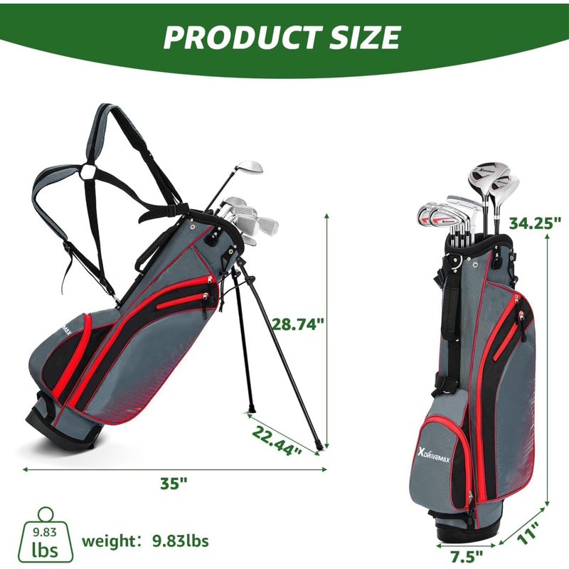 XDriveMax 8-Piece Right-Hand Golf Club Set for Men - Wood, Hybrid, Irons, Putter & Stand Bag (White) - Beginner Friendly