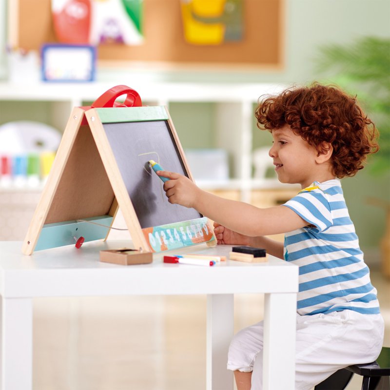 Kids Double-Sided Art Easel with Blackboard and Whiteboard - Portable Toddler Drawing Station