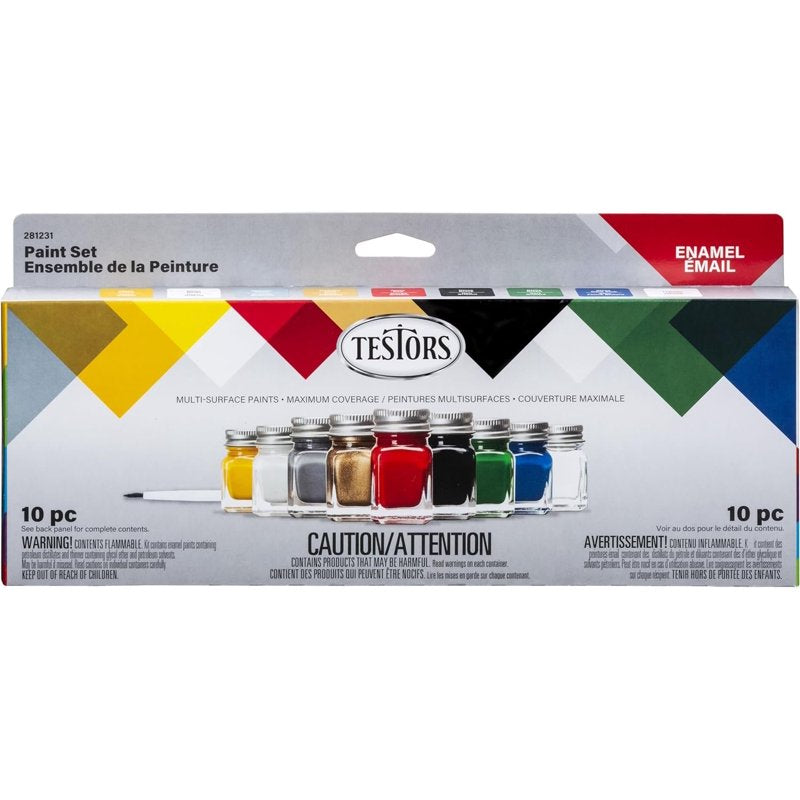 All-Purpose Enamel Paint Set with 8 Colors, Brush & Thinner for Models & DIY