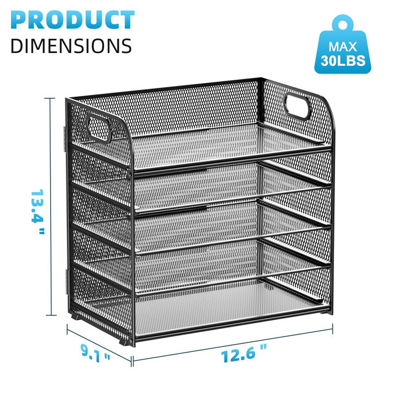 Multi-Layer Mesh Desktop File Organizer with Handles - Office Paper Storage Rack
