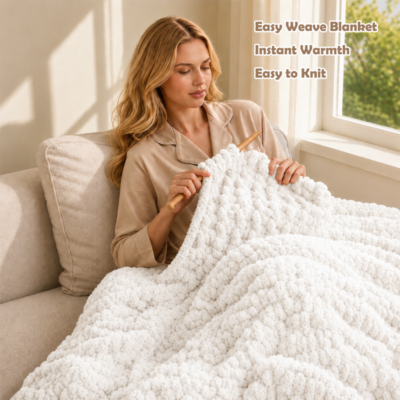 Chunky Chenille Yarn Set - 8 Rolls of Bulky Knitting & Crocheting Yarn for Blankets