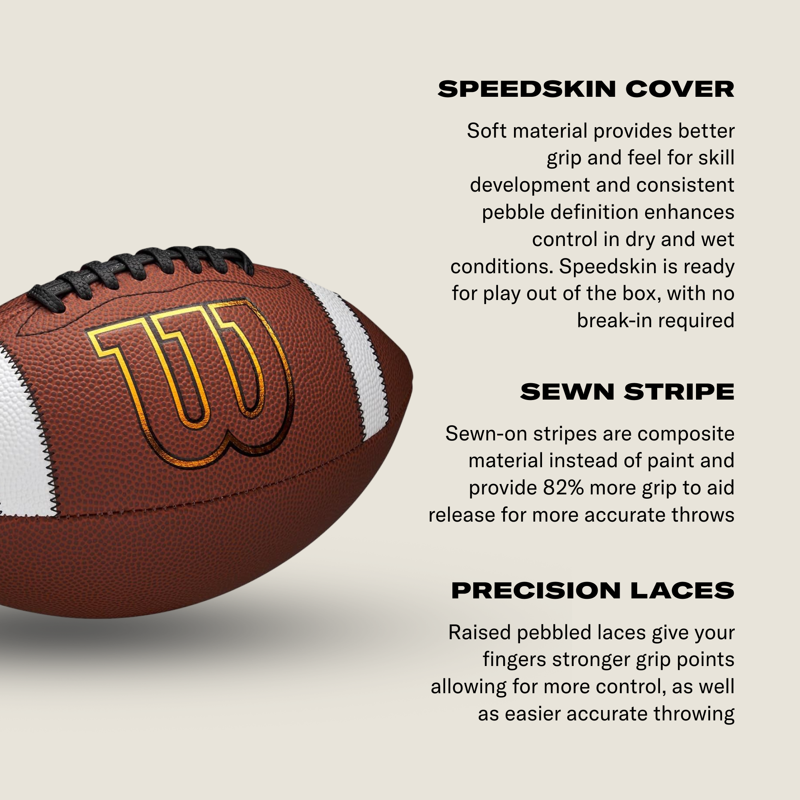 Wilson GST SpeedSkin Official Size Football - Brown for Practice & Game