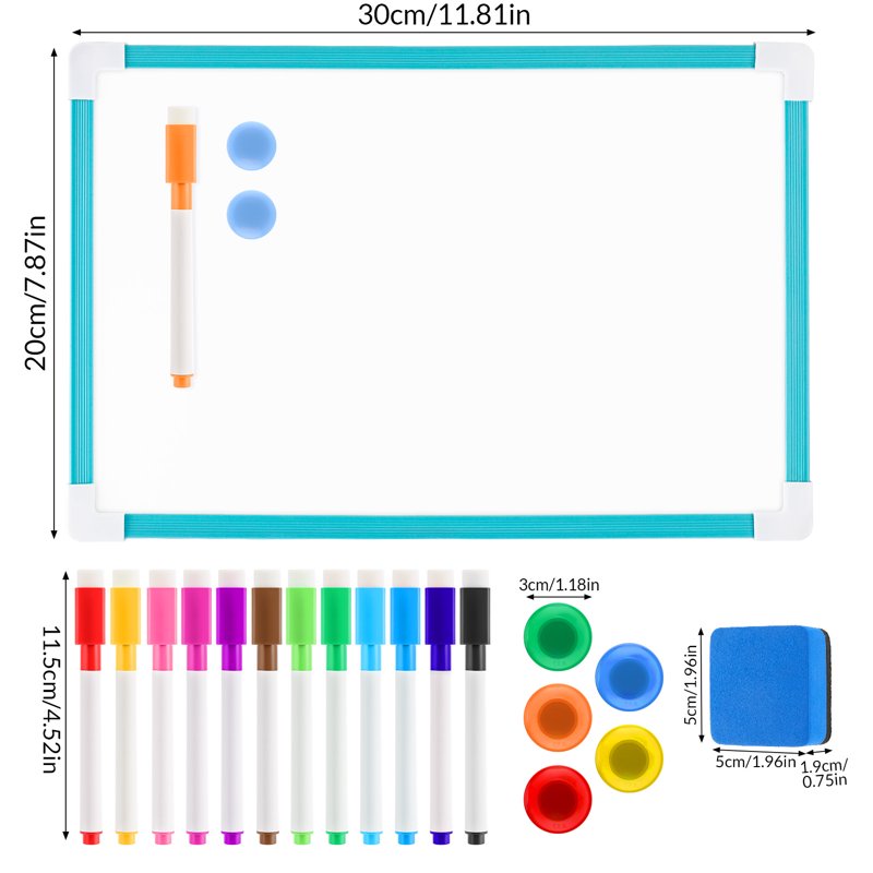 Small Double-Sided Magnetic Dry-Erase Whiteboard Set with Markers and Magnets