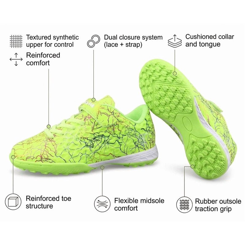 Vizari Zodiac Turf Soccer Shoes for Youth - Hook & Loop Closure, Green, Size 4