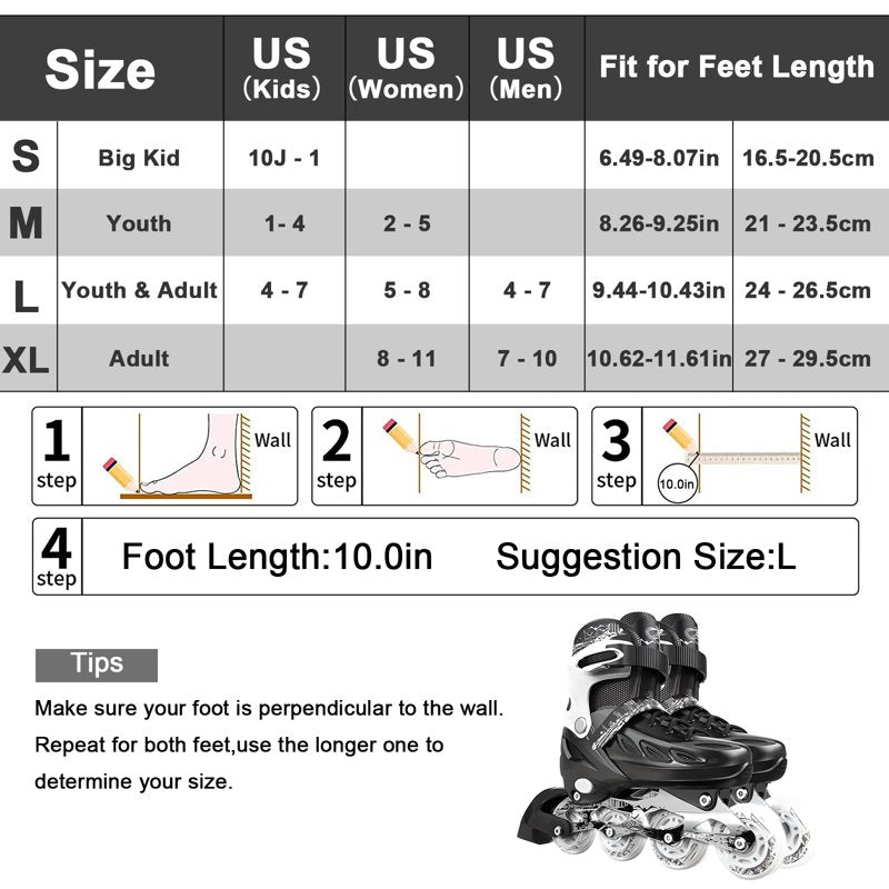 Adjustable Unisex Inline Skates with Light-Up Wheels for Teens & Adults